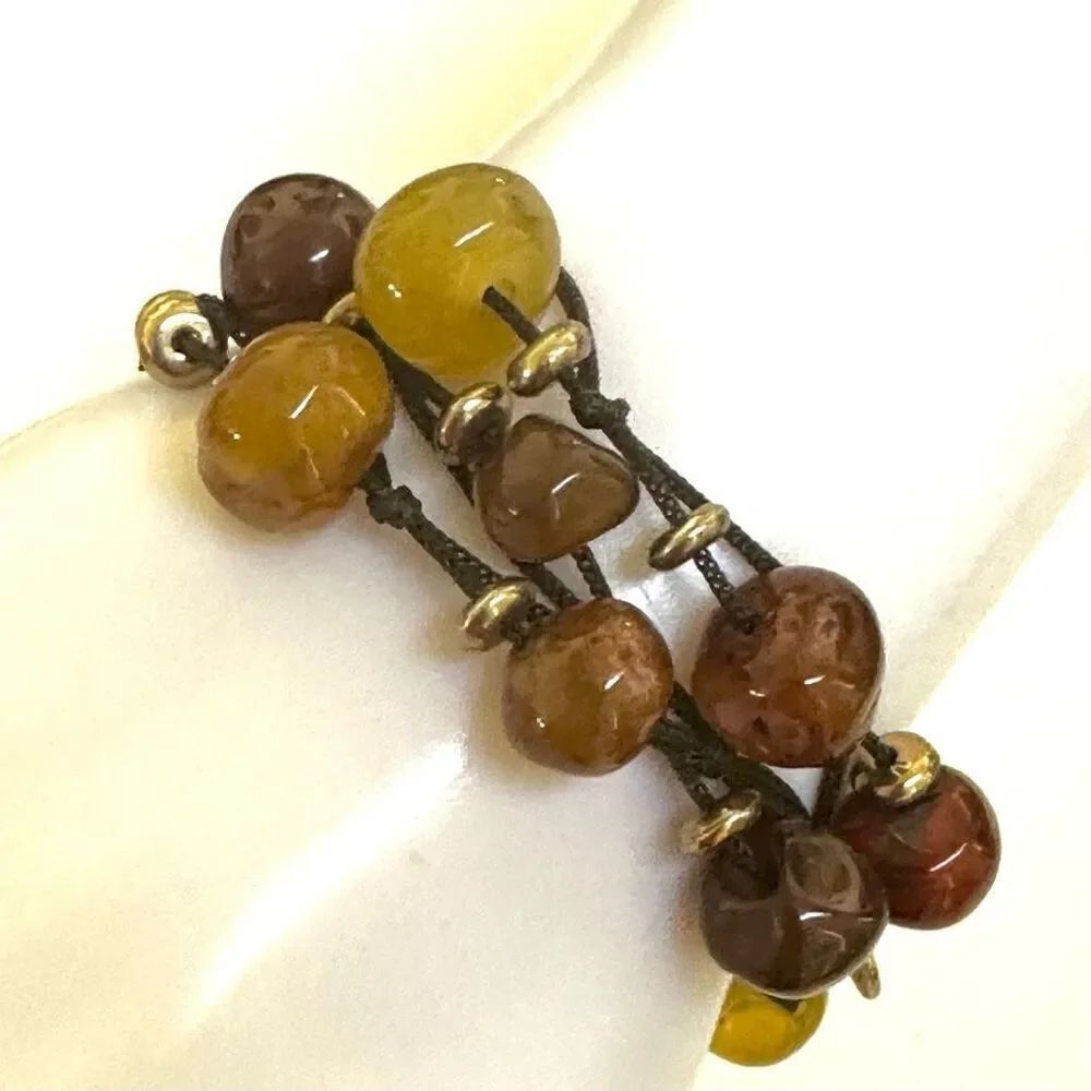 Cookie Lee triple strand carnelian gemstone polished nugget brown silk cord bra